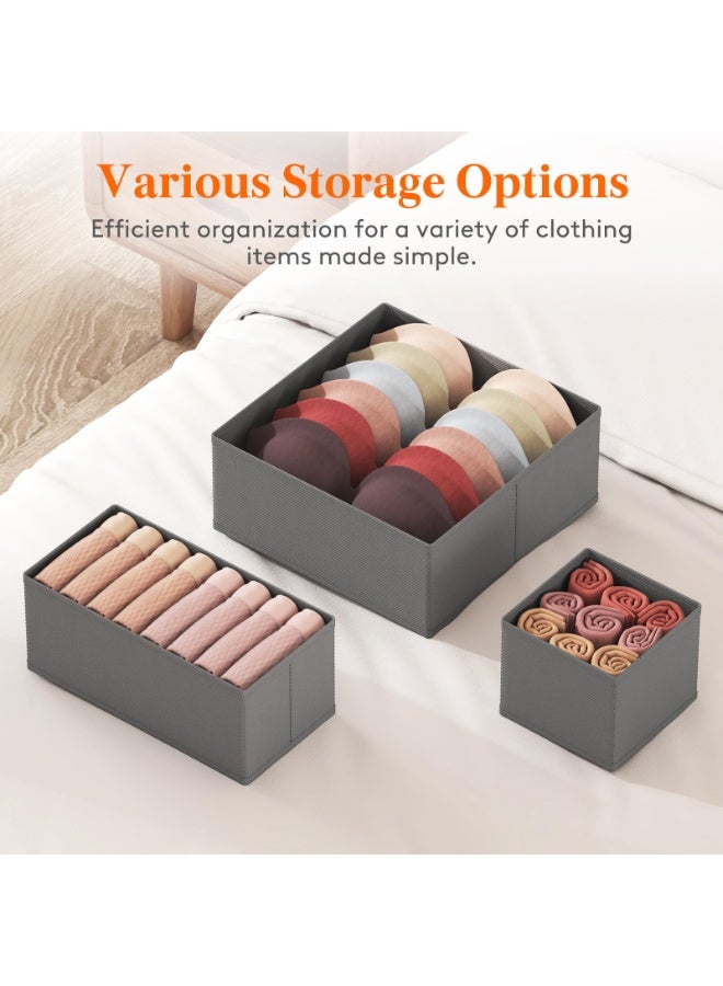 LODROC 12 Pack Drawer Organisers, Foldable Storage Box Fabric Drawer Dividers Wardrobe Storage Organiser Storage Cubes for Closet, Dresser, Nursery, Bedroom, Foldable Cube Boxes for Clothes, Pants, Underwear, Sock, Bras Organization, Grey - Image 4
